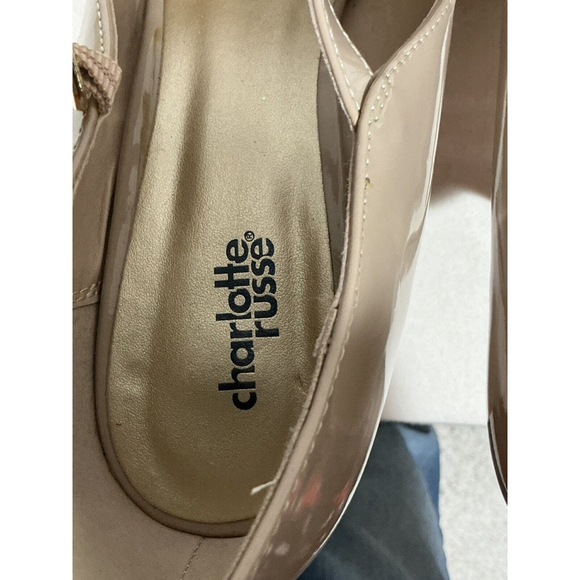 Woman’s Charlotte Russe Patent Leather Platform Heel Peep Toe Beige Shoe 10 - Picture 6 of 9